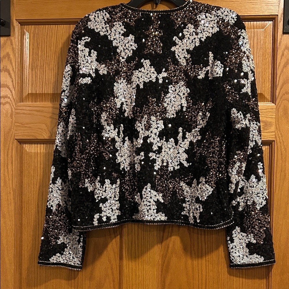 Zara Black, White, & Gold Sequin Open Front Cardigan Size Medium NWT - Picture 5 of 9